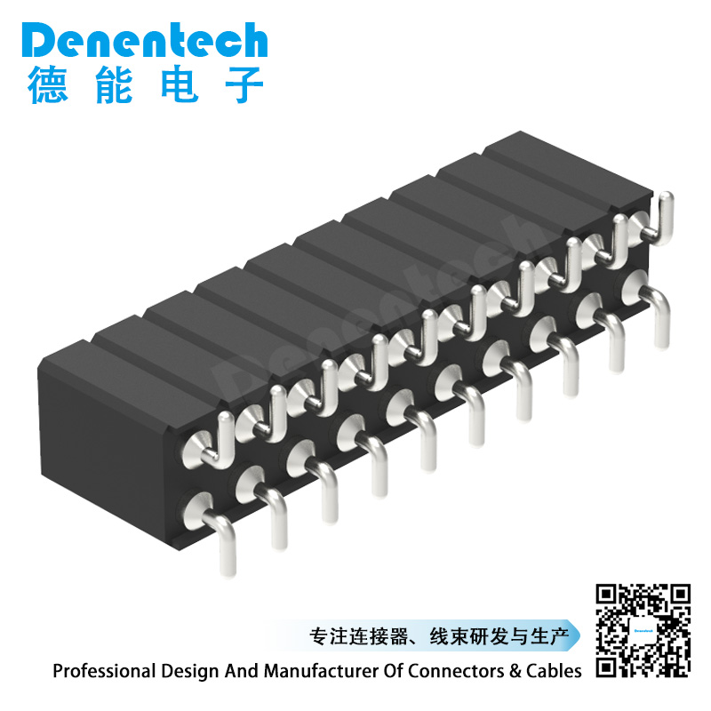 Denentech 工厂直销2.54MM圆P排母H7.00xW5.08双排立贴圆弯针母座连接器